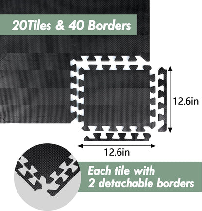 20 Sq Ft Gym Floor Mats (20 Tiles) – High-Density EVA Interlocking Foam Floor Tiles – Puzzle Exercise Mat for Home Gym, Workout Equipment, Weightlifting, Kids Play Area