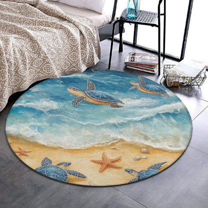Room Sofa Yoga Soft Round Carpet, Home Decor Non Slip Kitchen Office Circle Rug, Machine Washable Modern Round Area Rug Beach Turtles, 60inch