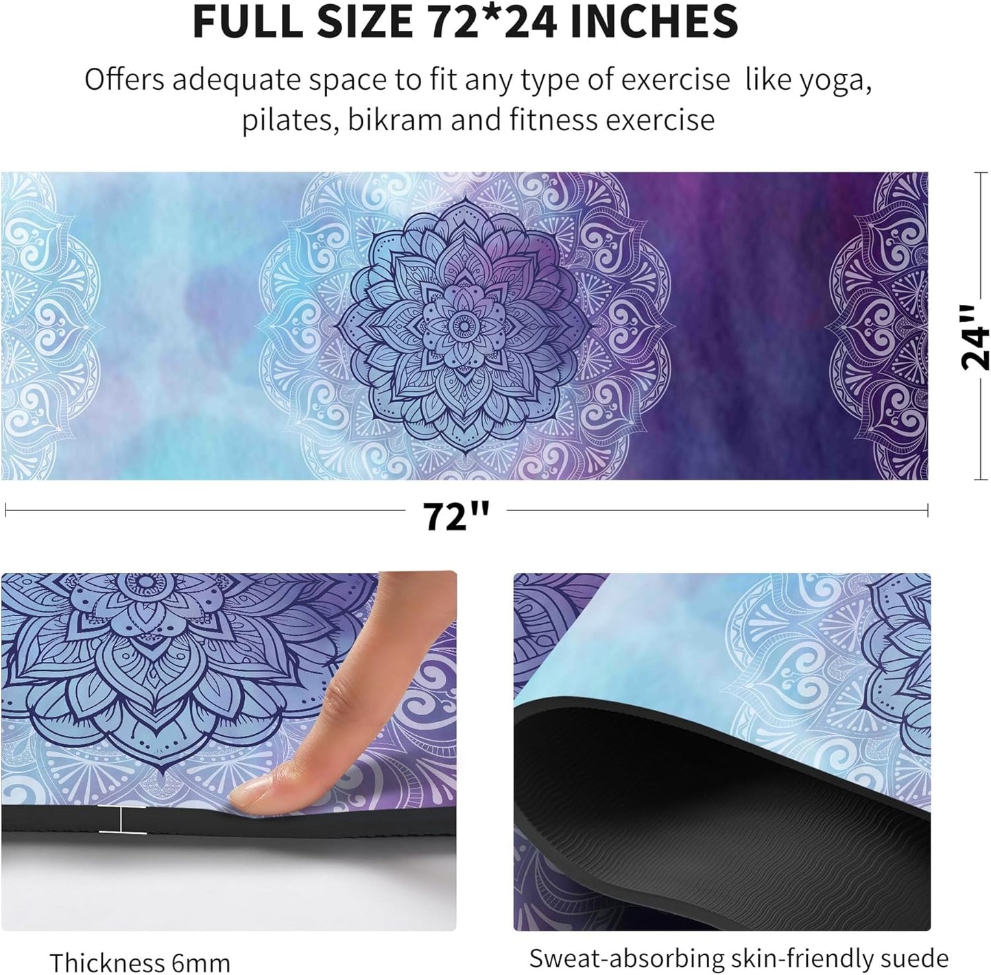 nuveti Yoga Mat Print Extra Thick TPE Non Slip Fitness Exercise Mat with Carrying Bag,72"x24" Extra Thick 6MM Exercise & Workout Mat for Yoga, Pilates Fitness and Floor Exercises - Colors A