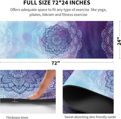 nuveti Yoga Mat Print Extra Thick TPE Non Slip Fitness Exercise Mat with Carrying Bag,72"x24" Extra Thick 6MM Exercise & Workout Mat for Yoga, Pilates Fitness and Floor Exercises - Colors A