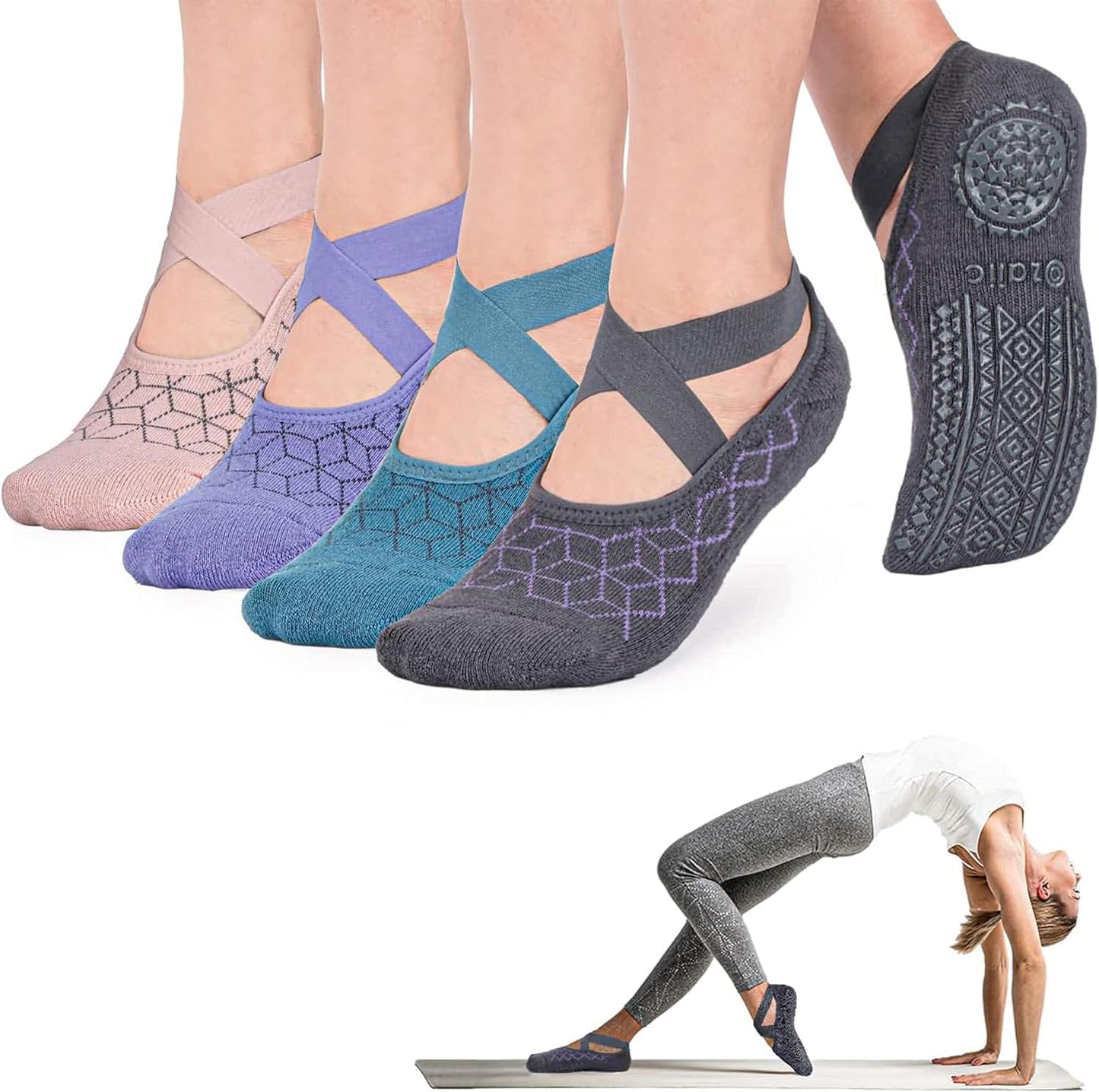 Ozaiic Pilates Socks for Women Non Slip Grip, Yoga Socks with Grippers for Barre, Hospital, Ballet, Dance, Barefoot Workout