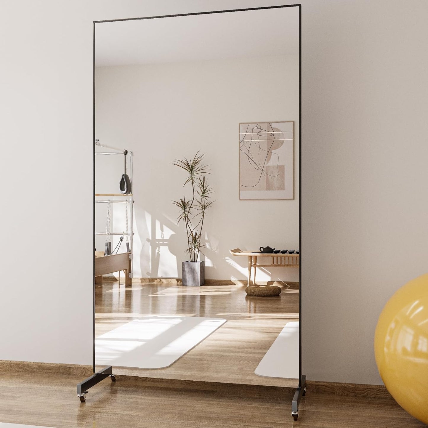 Full Length Floor Mirror with Wheels, Super Lightweight Glassless Shatterproof Film Mirror, Rolling Mirror for Home Gym, Dance Studio, Yoga Room, 67×20Inch, White