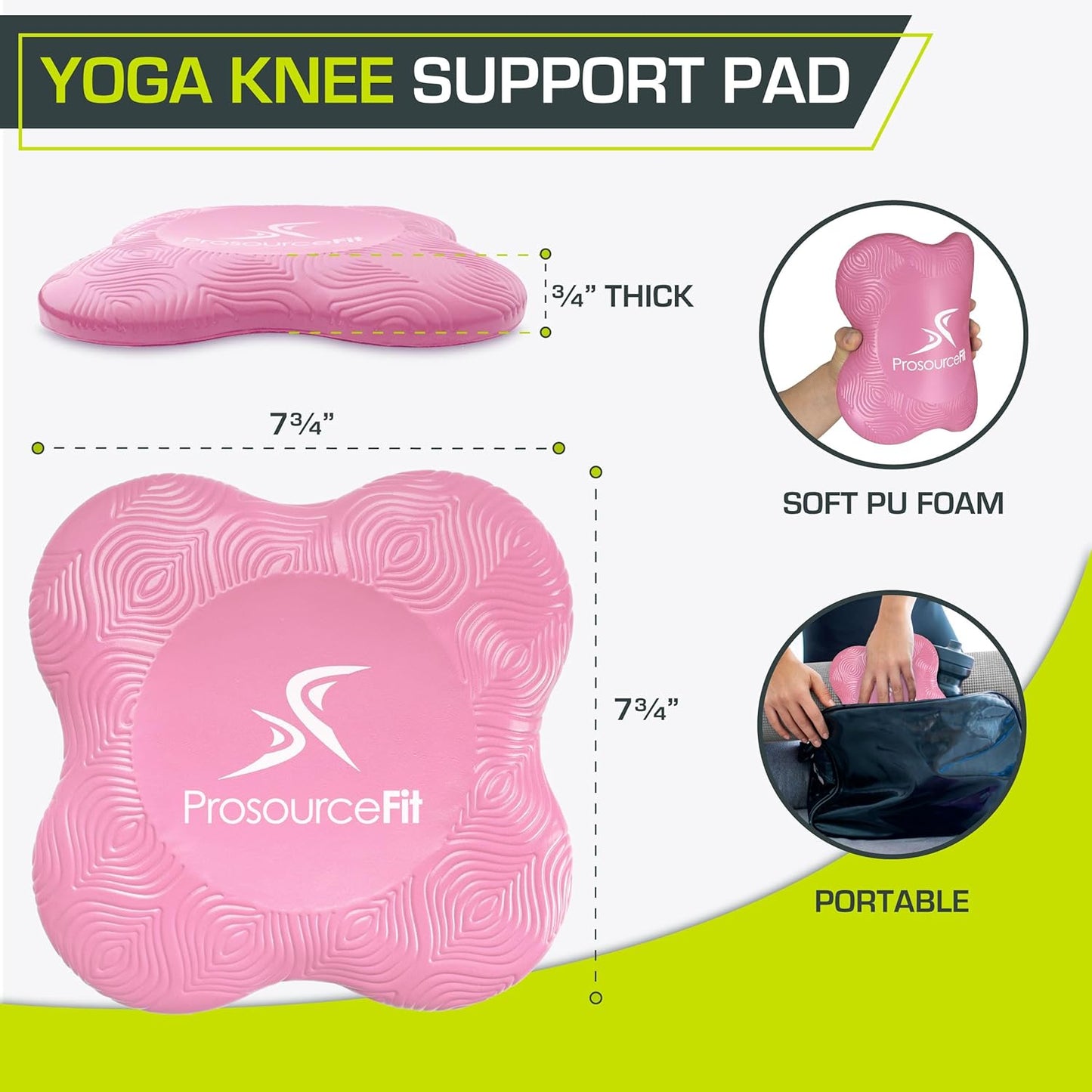 ProsourceFit Yoga Knee Support Pads Set of 2, Non-Slip Knee Pad for Yoga, Pilates, Meditation, and Stretching; Exercise Yoga Accessories for Knee Support for Men and Women, Portable Yoga Pad Cushions