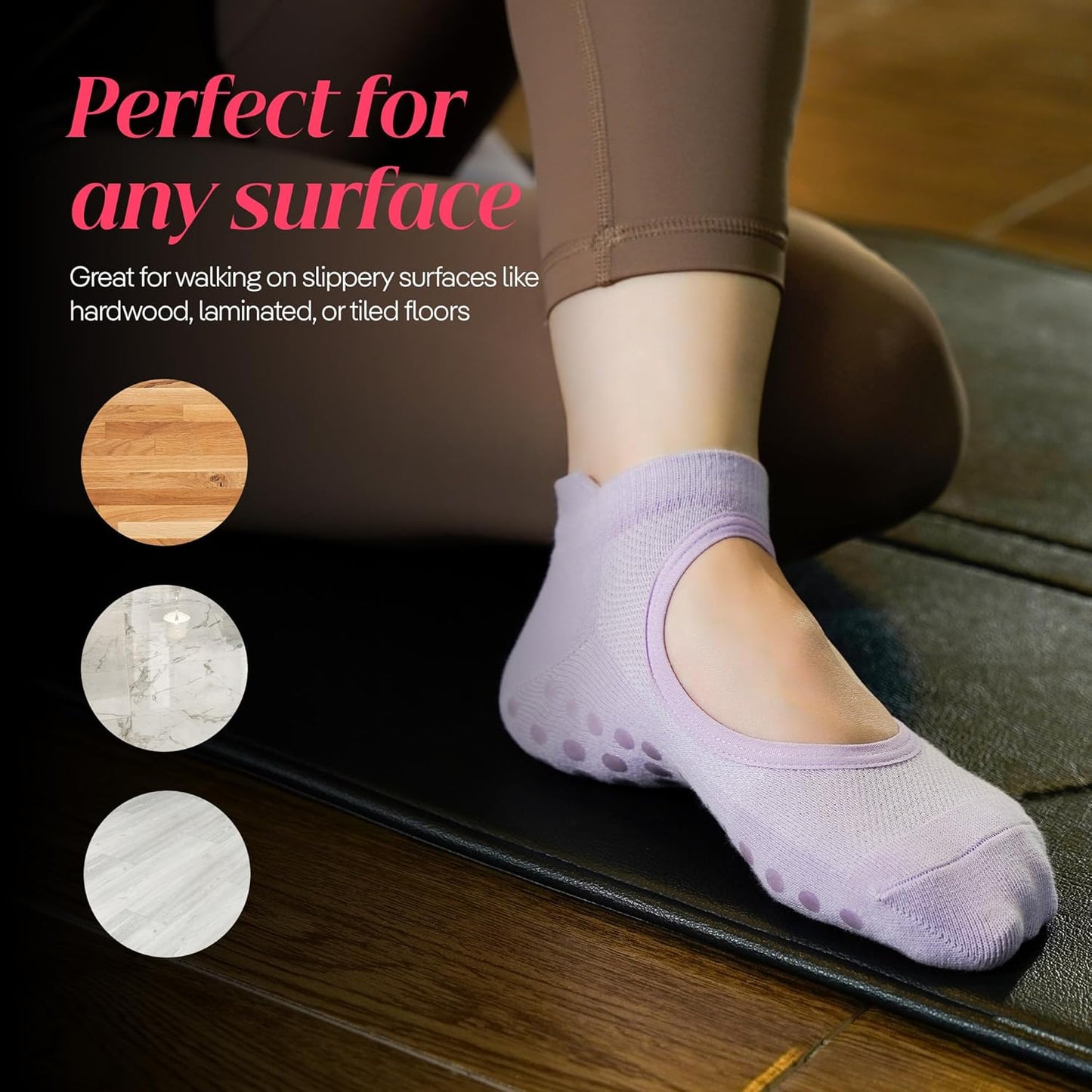 COOLMATE Pilates Socks with Grips for Women, Yoga Socks, Crew Non Slip Women for Barre, Pilates Gifts for Women - Colors A