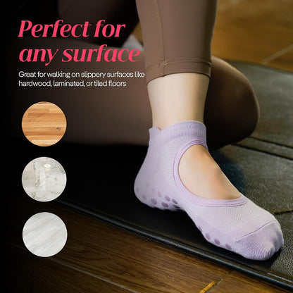 COOLMATE Pilates Socks with Grips for Women, Yoga Socks, Crew Non Slip Women for Barre, Pilates Gifts for Women - Colors A