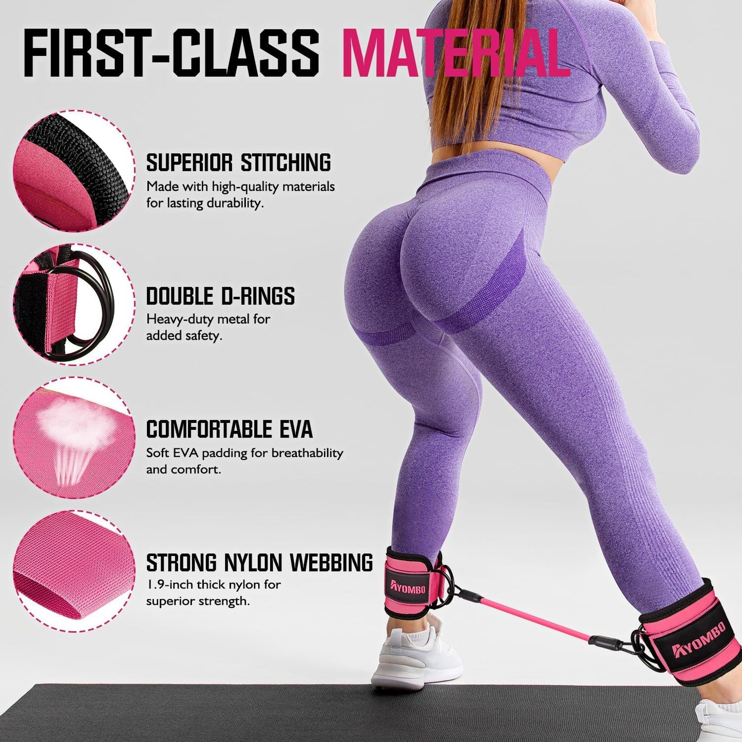 Ayombo Ankle Resistance Bands with Cuffs, Home Gym Workout Equipment, Lifting Glute Butt Exercise Equipment for Women, Ankle Weights Fitness Set, Leg Booty Equipment for Training Perfect Body Shape