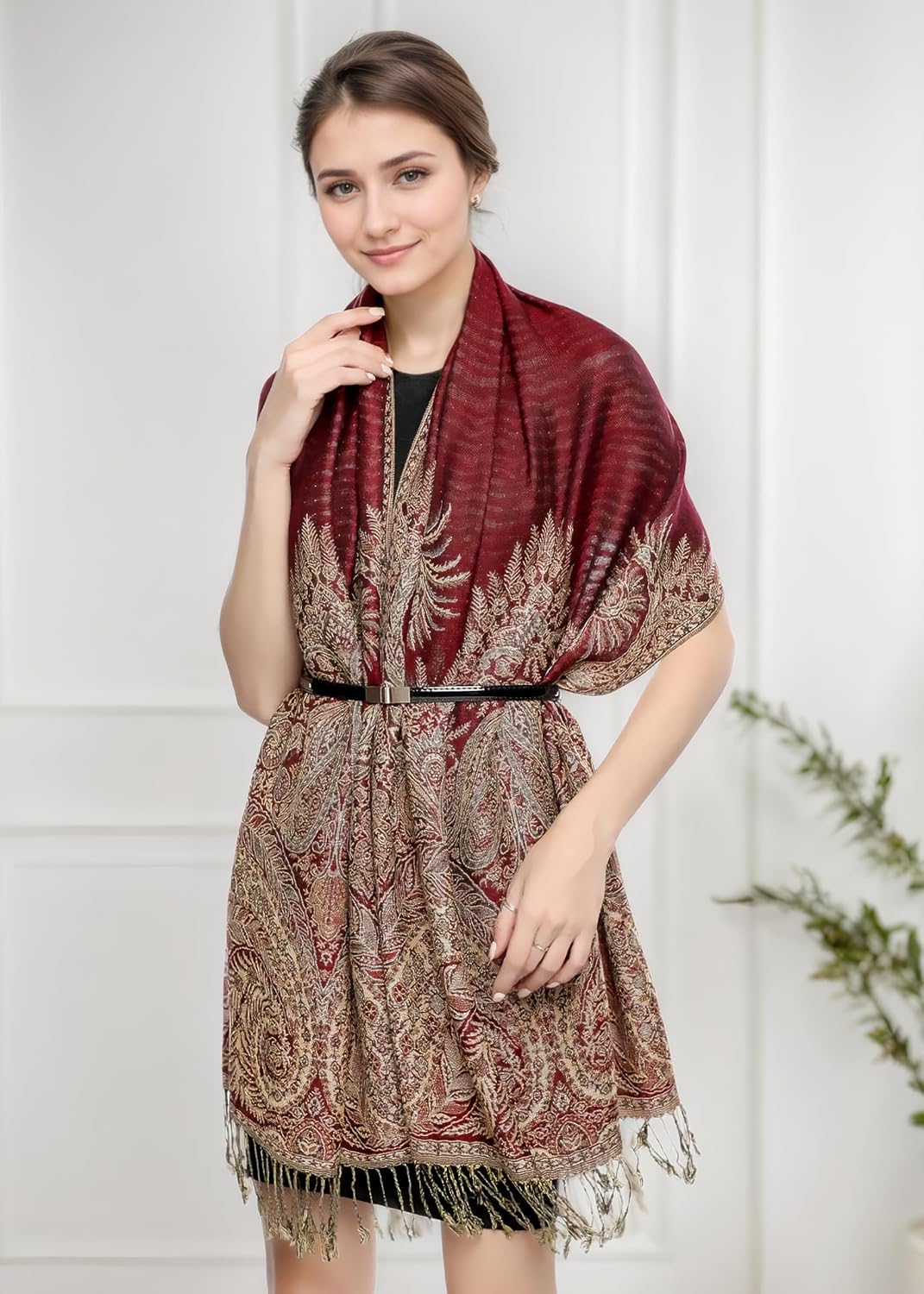Achillea Reversible Paisley Pashmina Rave Scarf – Exotic Indian Shawls and Wraps for Evening Dresses, Festivals, All Seasons - Colors B