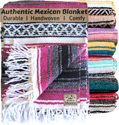 Del Mex Classic Mexican Blanket, Large Authentic Woven Falsa Throw (70"x50"), Artisan Southwest Décor for Beach, Yoga, Outdoors (Lavender)