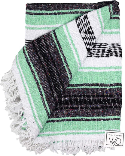 Open Road Goods Blue Mexican Blanket - Authentic Serape Falsa Blanket - Handmade