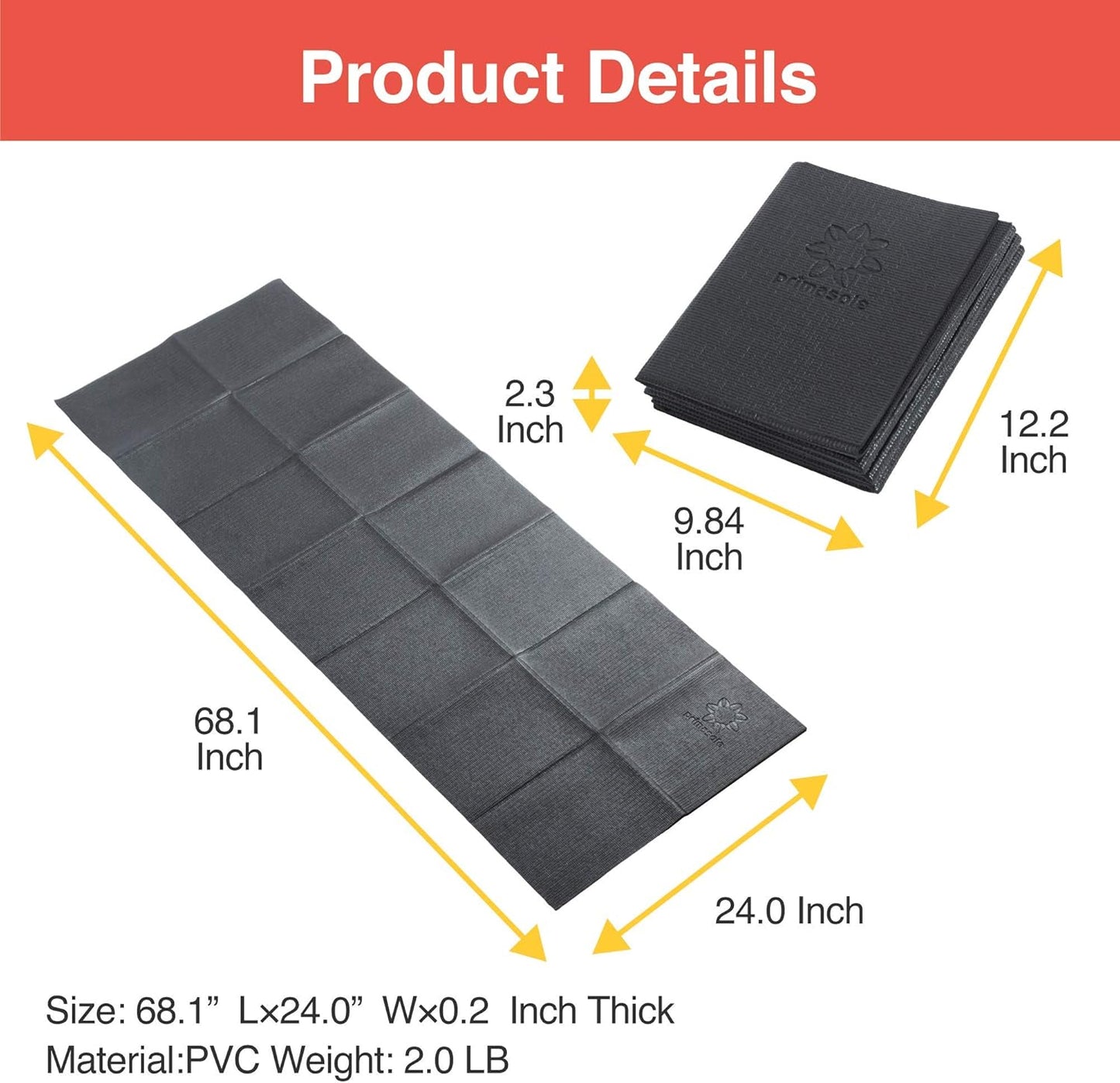 Primasole Folding Yoga Travel Pilates Mat Foldable Easy to Carry to Class Beach Park Tear resistant Travel Picnics 4mm Thick 9 Colors