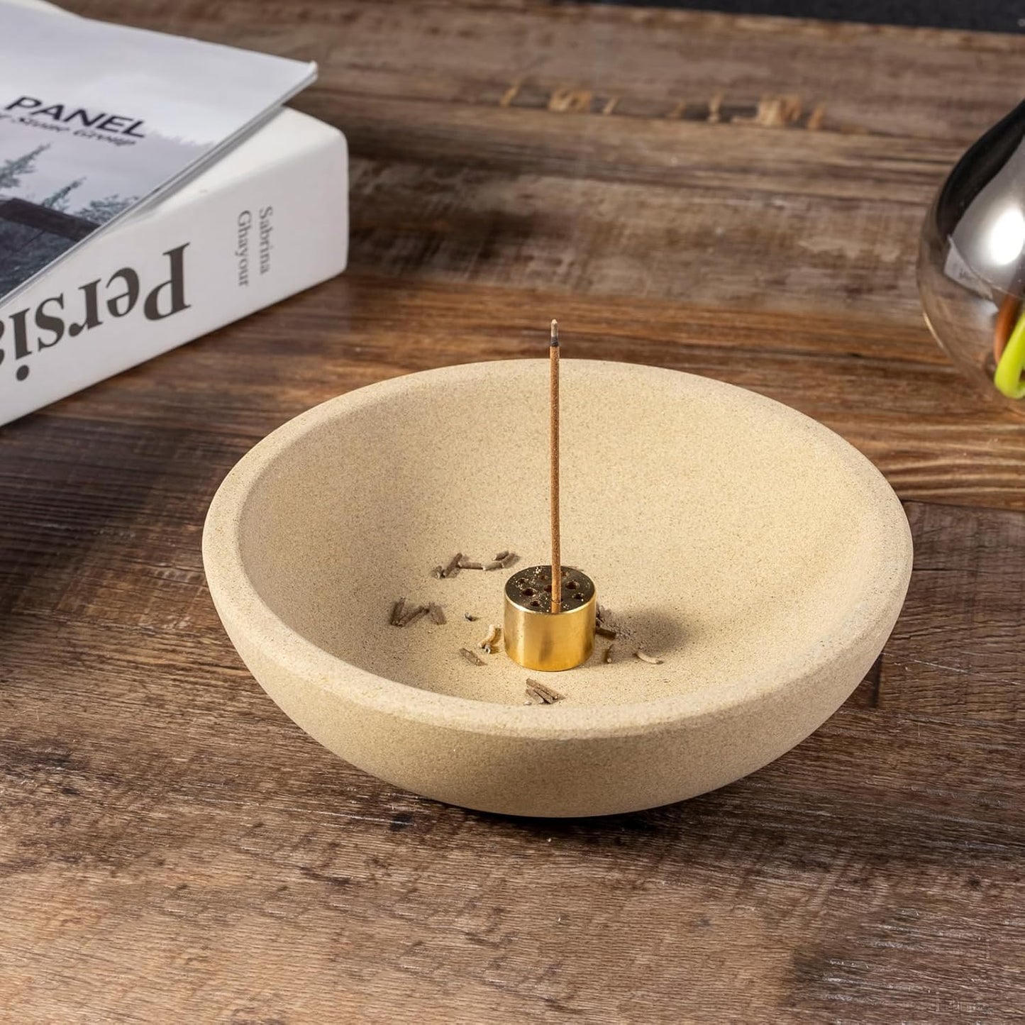 Koville Natural Marble Incense Holder, Incense Holder for Sticks with 9 Holes, Handmade Incense Burner Ash Catcher for Meditation Yoga SPA, Balsam Fir/Palo Santo/Sage/Cone (RoyalBeige)