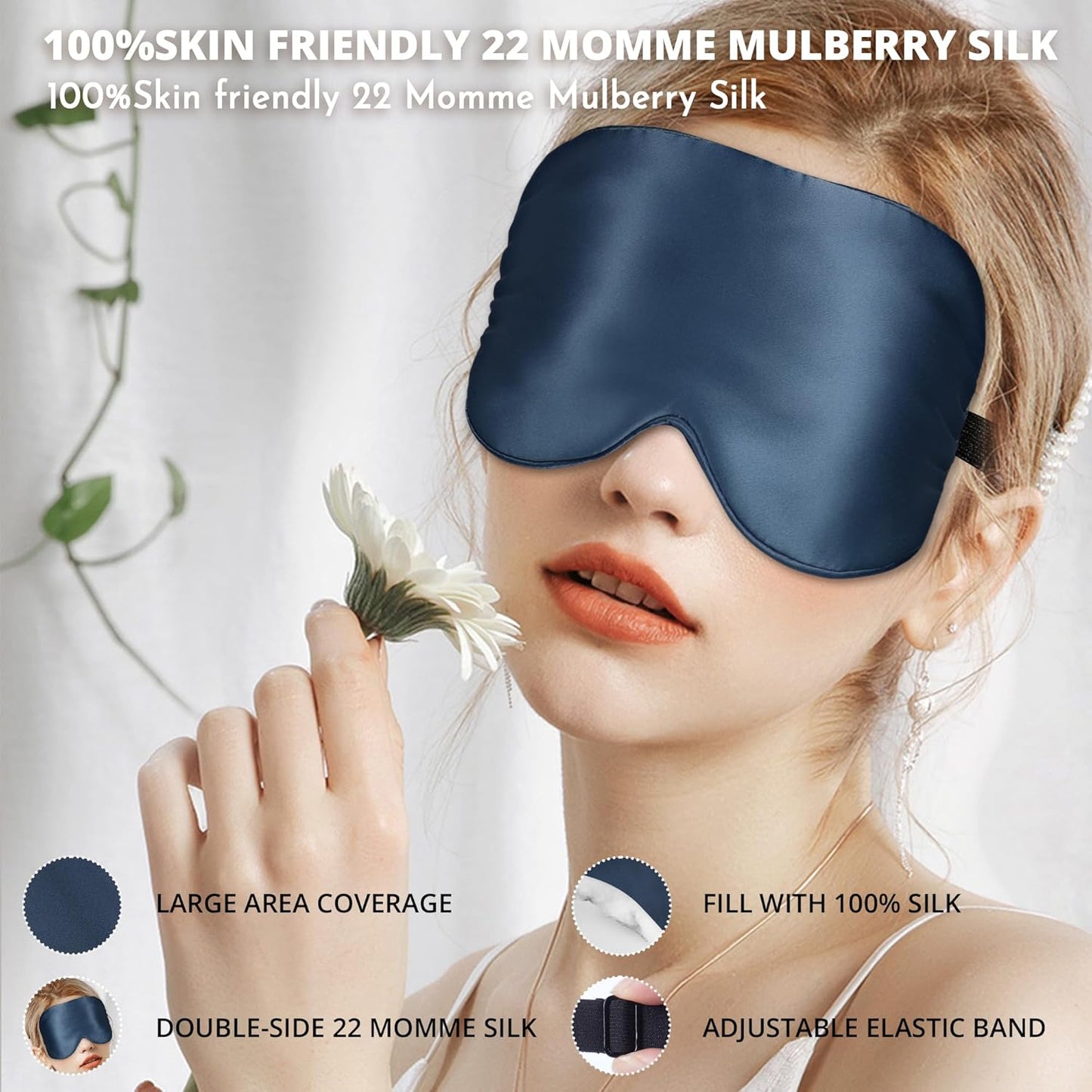 Sleep Mask, Silk Eye Mask for Sleeping with Adjustable Strap, Satin Blackout Sleeping Eye Mask for Men&Women, Comfortable Blindfold Eyeshade for Night Sleep(Black)