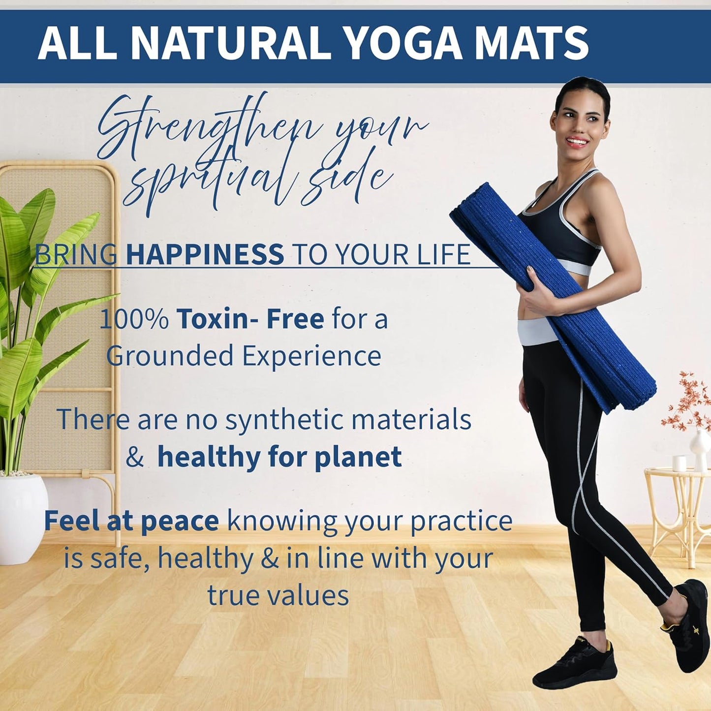 100% Organic Anti-Skid Cotton Yoga or Meditation Mat: Hand-Woven, and Extra-Long(28'’ x 74'’) for Ultimate Comfort and Stability with Cotton Carry bag