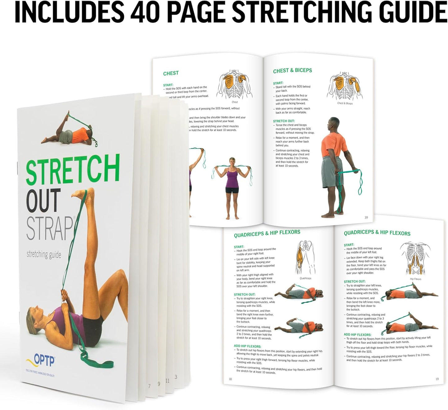 OPTP The Original Stretch Out Strap XL with Exercise Book, USA Made Stretch Out Straps for Physical Therapy, Yoga Stretching Strap or Knee Therapy Strap - Ten Loops, 7'5" Strap