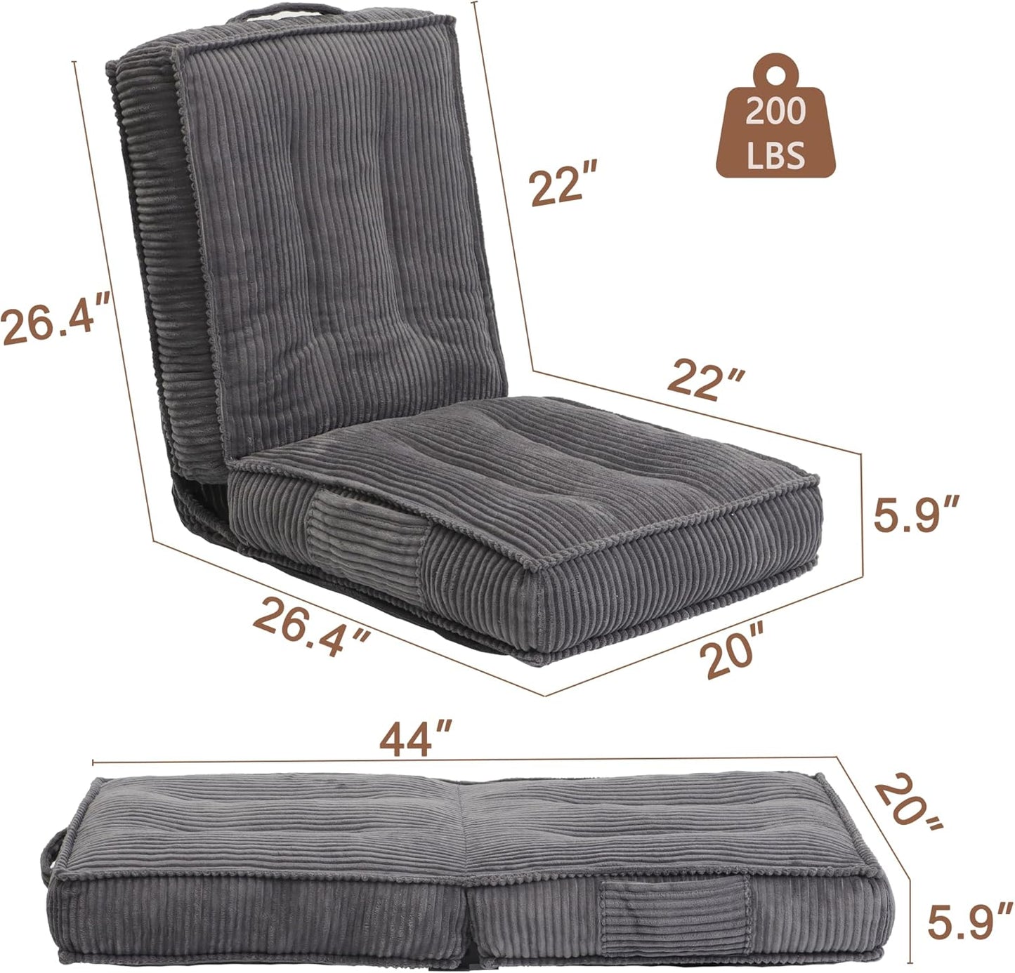 Adjustable Floor Chair with Back Support, 6-Position, Folding Japanese Meditation Tatami Chair, Comfy Gaming Chairs for Adults, Accent Sofa Reading Chairs, Living Room, Bedroom, Coffee