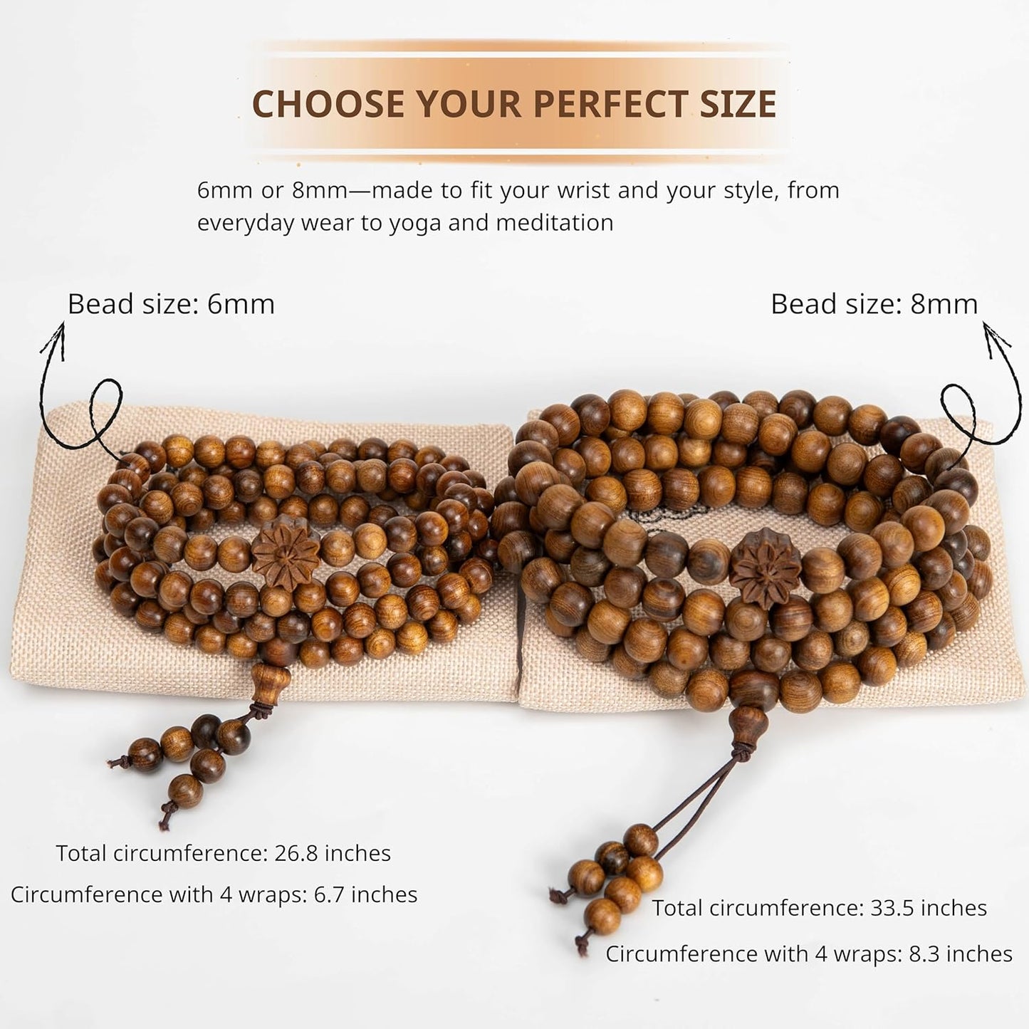108 Mala Beads Prayer Beads, Wooden Bead Bracelet, Meditation Accessories, Bead Bracelet Men, Natural Wood Bead Chain