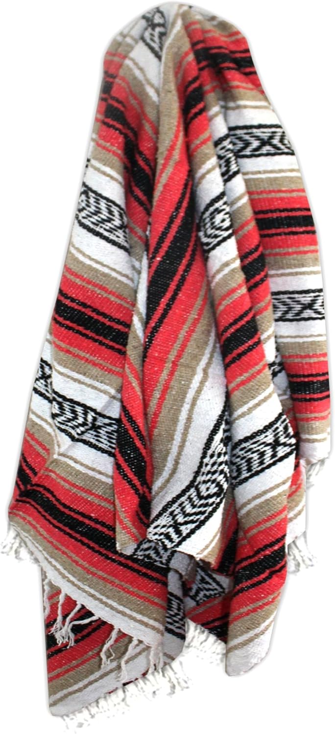 Del Mex Classic Mexican Blanket, Large Authentic Woven Falsa Throw (70"x50"), Artisan Southwest Décor for Beach, Yoga, Outdoors (Lavender)
