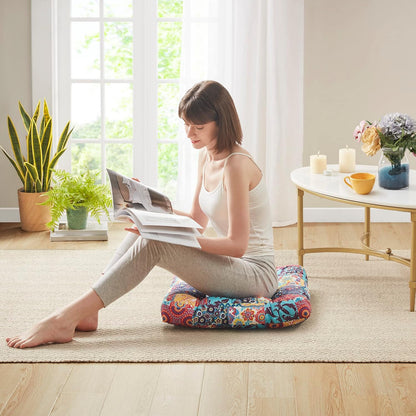 Codi Boho Floor Pillow, Large Meditation Cushion for Adults, Square Pillows Seating for Yoga Living Room Tatami Sitting Home Decor, Memory Foam Added, 22x22 Inch, Multi Patchwork