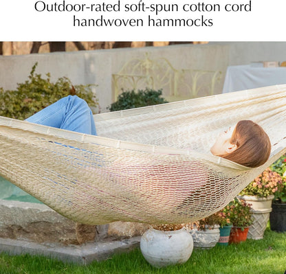 PNAEUT Handwoven Mayan Hammocks, Double Rope Hammock for Outdoor Outside & Indoor, Thick Soft 600 lbs Capacity Heavy-Duty, Includes Tree Straps, Carabiners & Carrying Bag (Nature, X-Large)