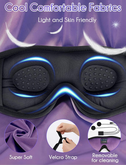 LC-dolida Sleep Headphones, 3D Sleep Mask Bluetooth Wireless Music Eye Mask, Sleeping Headphones for Side Sleepers Sleep Mask with Bluetooth Headphones Ultra-Thin Stereo Speakers Perfect for Sleeping