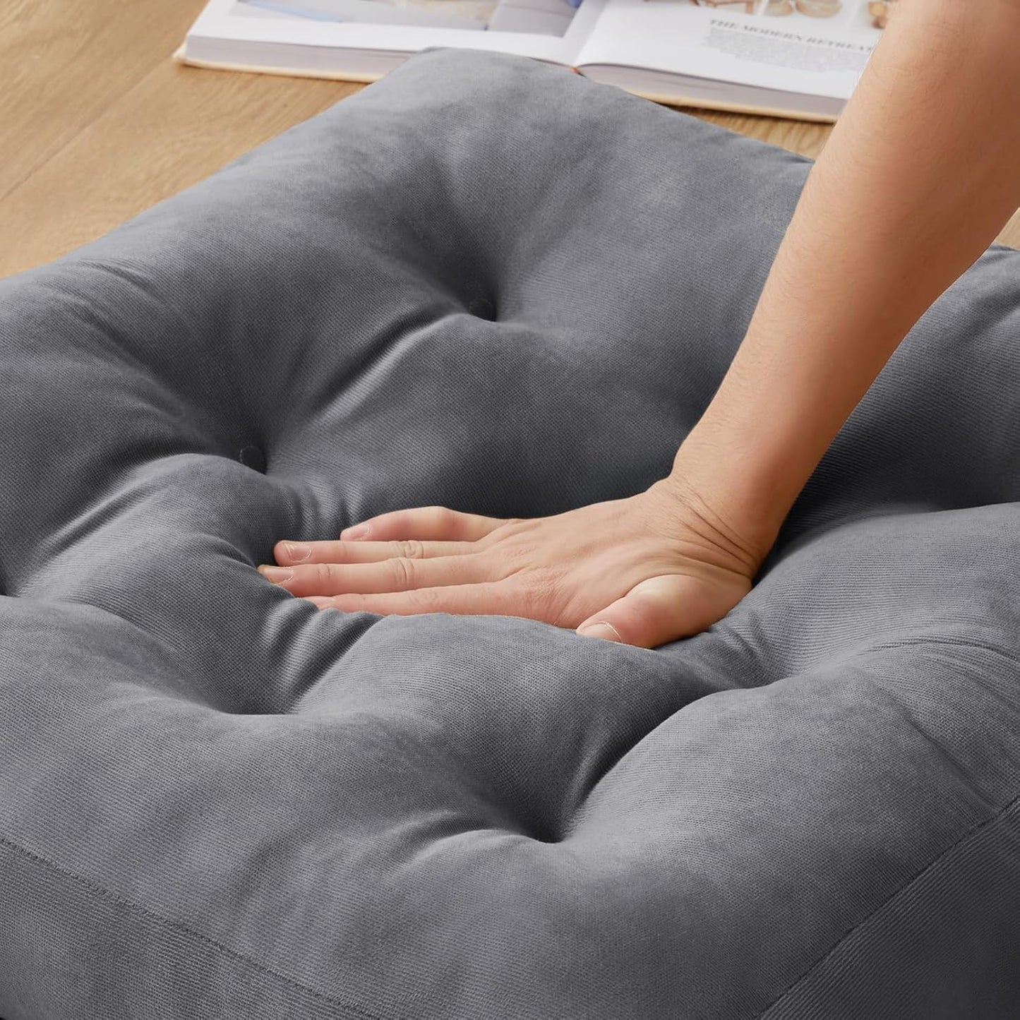 Meditation Floor Pillow Set of 1, Square Large Pillows Seating for Adults, Meditation Cushion Pillow,Tufted Corduroy Cushion for Tatami Living Room or Yoga, Light Gray, 22x22 Inch