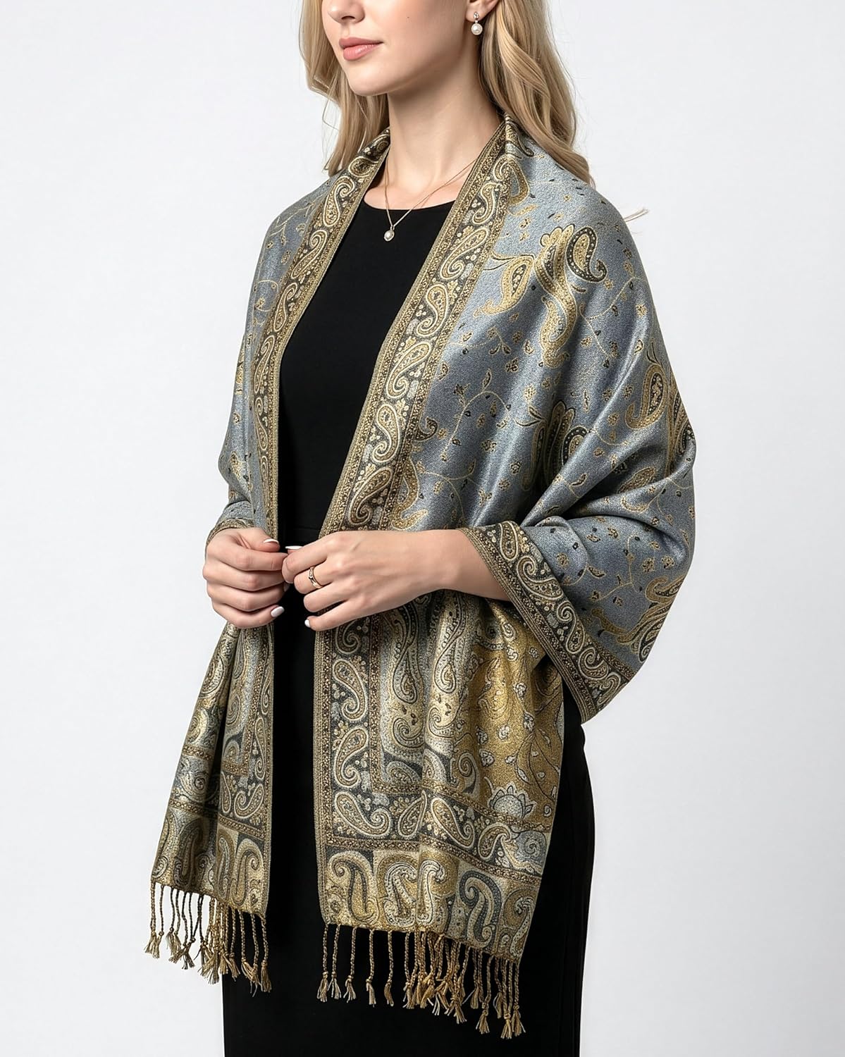 Achillea Reversible Paisley Pashmina Rave Scarf – Exotic Indian Shawls and Wraps for Evening Dresses, Festivals, All Seasons - Colors A