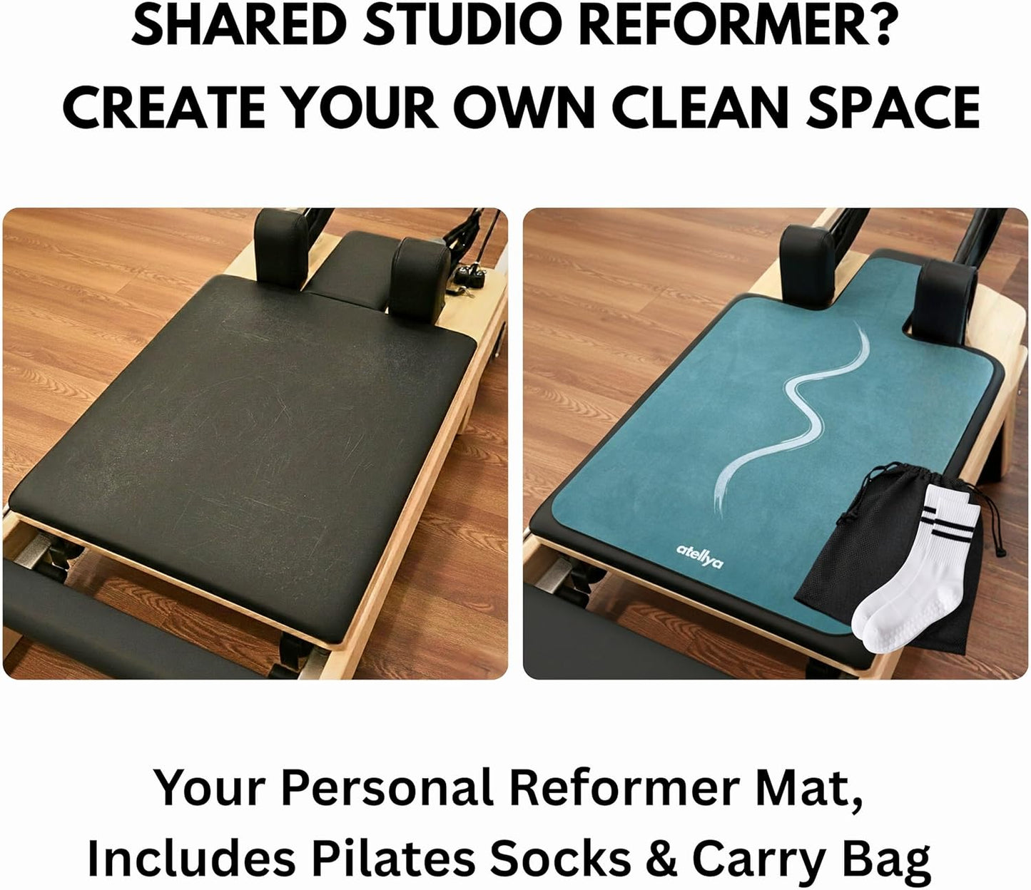 Pilates Reformer Mat Non Slip – Washable Reformer Mat Cover with Grip Socks & Mesh Bag, Sweat Absorbing Pilates Reformer Towel for Studio & Home Use