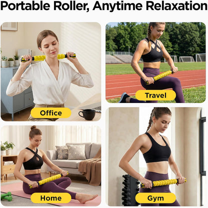 Muscle Roller Massage Roller Stick- Deep Tissue Fascia Blaster for Myofascial Pain Relief, Lymphatic Drainage & Body Sculpting, Handheld Physical Therapy & Recovery Tool (Gray black-18 inch)