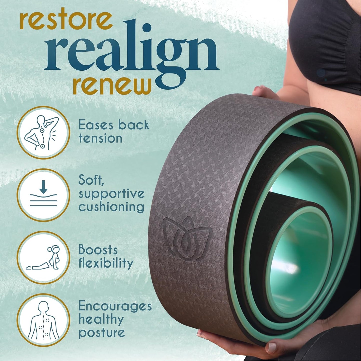 Florensi Yoga Wheel (3-Pack) - Back Stretcher and Back Roller for Back Pain, Yoga Roller for Muscle Relaxation, Pain Relief, Cracking and Popping
