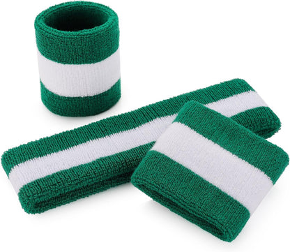 ONUPGO Sweatband Set Sports Headband Wristband Set Sweatbands Terry Cloth Wristband Wrist Sweatband Headbands Moisture Wicking Sweat Absorbing Head Band
