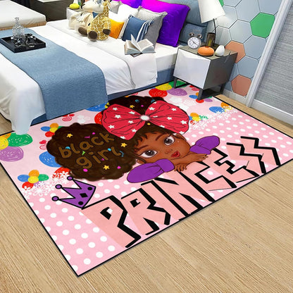 Black Girl Area Rug for Bedroom African American Rugs for Room Princess Carpet Kids Rugs for Bedroom African Girls Carpet for Living Room Teen Girls Yoga Mats, Pink, 4'×5'