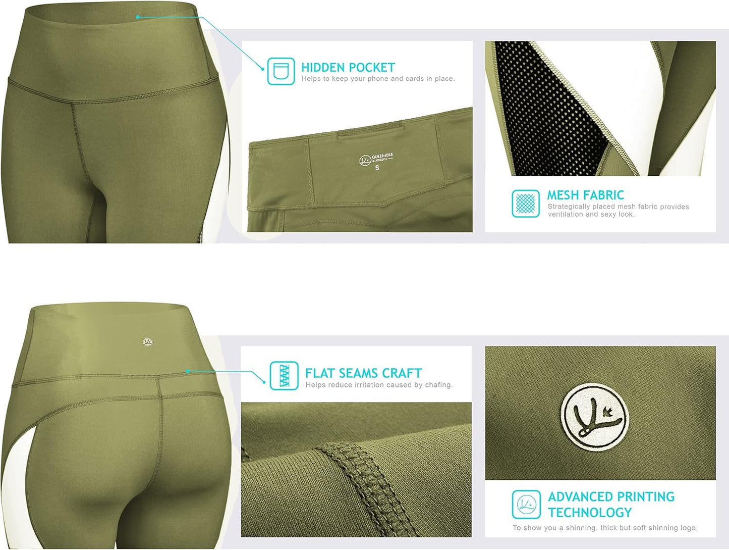 QUEENIEKE Women Yoga Pants Color Blocking Mesh Workout Running Leggings Tights