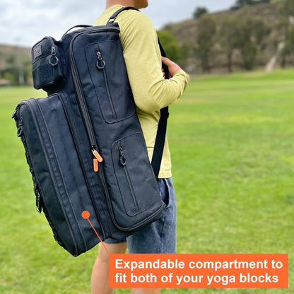 Fitdom Tactical Inspired Yoga Bag for Adult Men. Heavy Duty Yoga Bags and Carriers Fits All Your Stuff. Yoga Mat Bag with Expandable Compartment for 2 Yoga Blocks & Multiple Pockets - Yoga Mat Carrier