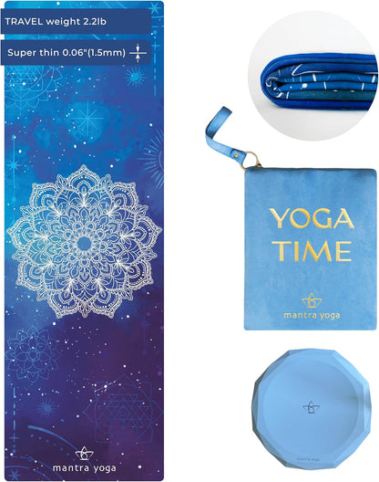 Mantra Yoga Travel PRO 1.5mm with Knee Pad - Foldable Fitness & Exercise Mat with Bag | Lightweight, Compact & Eco-Friendly | Non-Slip & Washable | For All Types of Yoga | 72" L x 24" W | 2.6 lbs