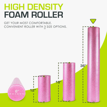 ProsourceFit High Density Foam Rollers 12 - inches long, Firm Full Body Athletic Massage Tool for Back Stretching, Yoga, Pilates, Post Workout Muscle Recuperation, Black