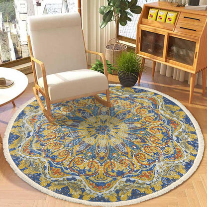Boho Rug 5Ft Round Bedroom Carpet Circle Nonslip Farmhouse Area Rug Rustic Mandala Floor Mat for Living Room Locker Room Tassel Yoga Throw Rugs Washable Doormat, Purple
