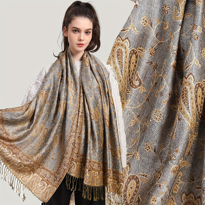Ciormis Two Tone Silky Paisley Pashmina Shawl Scarf,Soft Women's Rave Jacquard Pashminas Wrap Scarves
