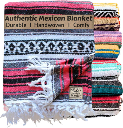 Del Mex Classic Mexican Blanket, Large Authentic Woven Falsa Throw (70"x50"), Artisan Southwest Décor for Beach, Yoga, Outdoors (Lavender)