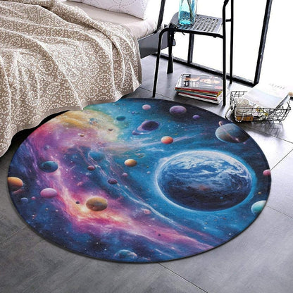 Machine Washable Modern Round Area Rug, Room Sofa Yoga Soft Round Carpet, Home Decor Non Slip Kitchen Office Circle Rug Trippy Rainbow Mushroom Tie Dye Art, 60inch