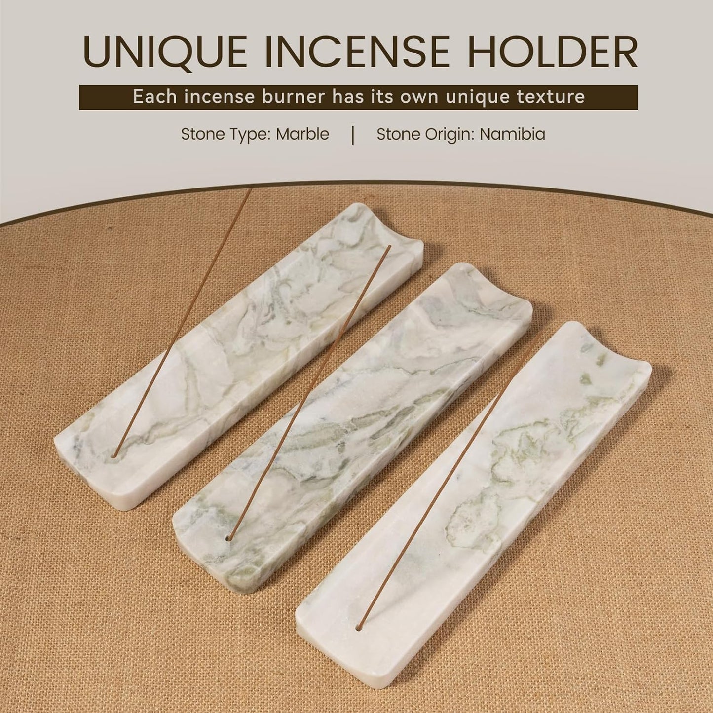 Koville Marble Incense Holder, Incense Holder for Sticks, Incense Sticks Holder Ash Catcher for Meditation Yoga SPA, Natural Stone Incense Burner, Home Table Decor (Green)