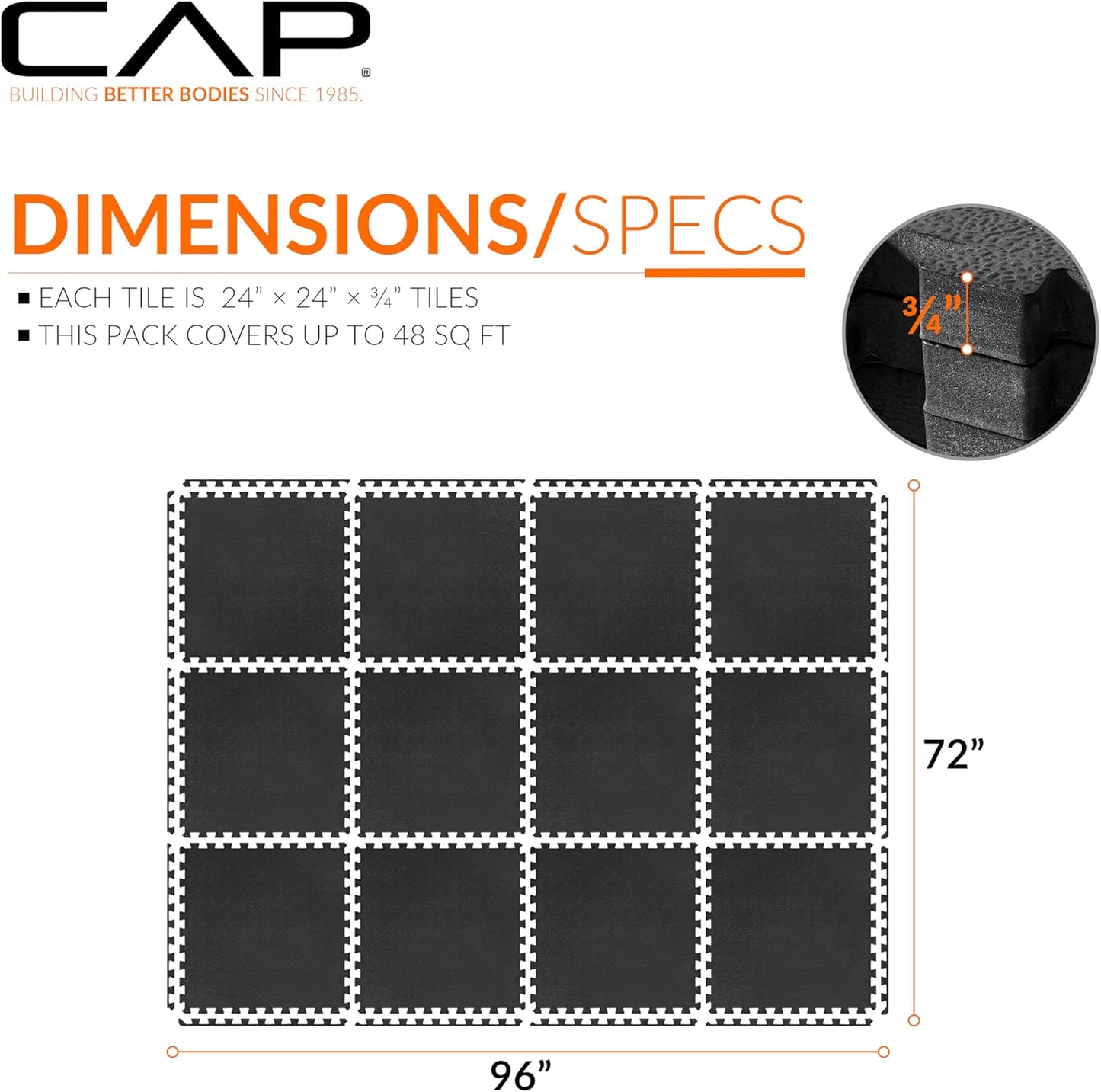 CAP Puzzle Exercise Mats | 3/4” Thick EVA Interlocking Foam Tiles for Home Gym Flooring | Multiple Options