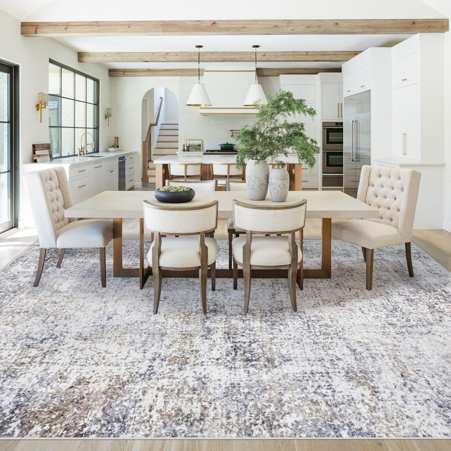 XLUEZ 8x10 Area Rugs for Living Room, Washable Modern Abstract Large Area Rug Neutral Soft Non Slip Kids Rug Stain Resistant Indoor Carpet for Bedroom Nursery Dining Children's Room(Blue, 8'x10')