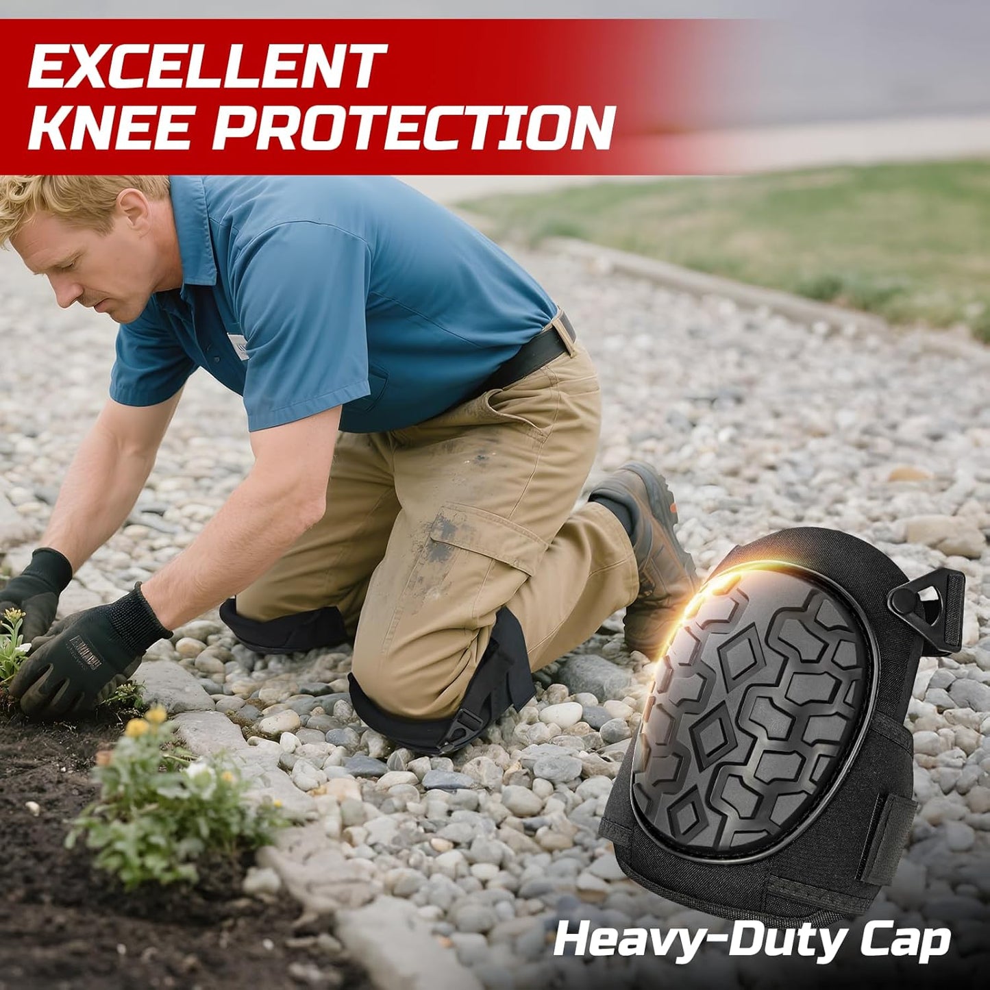 Professional Knee Pads for Work Construction with Heavy Duty Cap Foam Padding Gel Cushion Knee Pads for Men, Comfortable Adjustable Strong Strap, Military Grade Rivet for Flooring Gardening