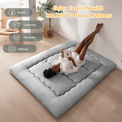 MAXYOYO Bohemian Retro Mattress Boho Floral Japanese Futon Mattress Tatami Floor Mat Foldable Portable Camping, Sleeping Pad, Lounger Couch Bed Full Size