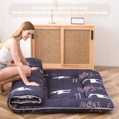 MAXYOYO Bohemian Retro Mattress Boho Floral Japanese Futon Mattress Tatami Floor Mat Foldable Portable Camping, Sleeping Pad, Lounger Couch Bed Full Size