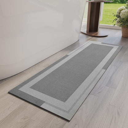 YDKGL Non Slip Long Bath Mat Bathroom Runner, Rubber Backing Ultra Thin Bathroom Rugs Fit Under Door Quick Dry Super Absorbent Washable Bath Rug Shower Mat for Bathtub Sink Floor, Dark Gray 17"x47"