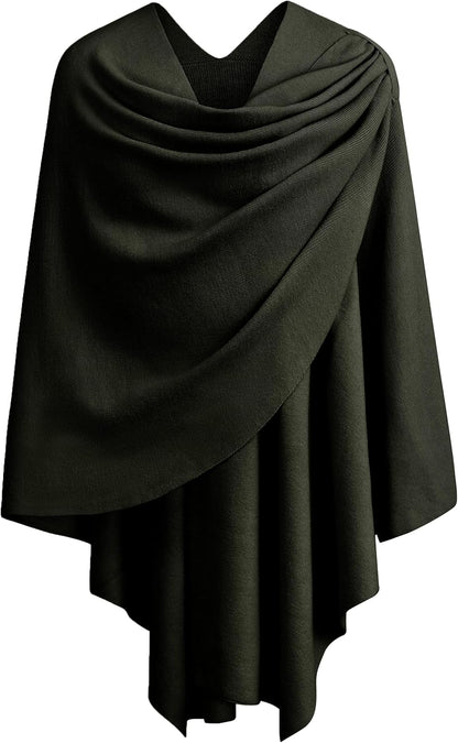 PULI Womens Large Cross Front Poncho Sweater Wrap Topper Knitted Elegant Shawls Cape for Fall Winter