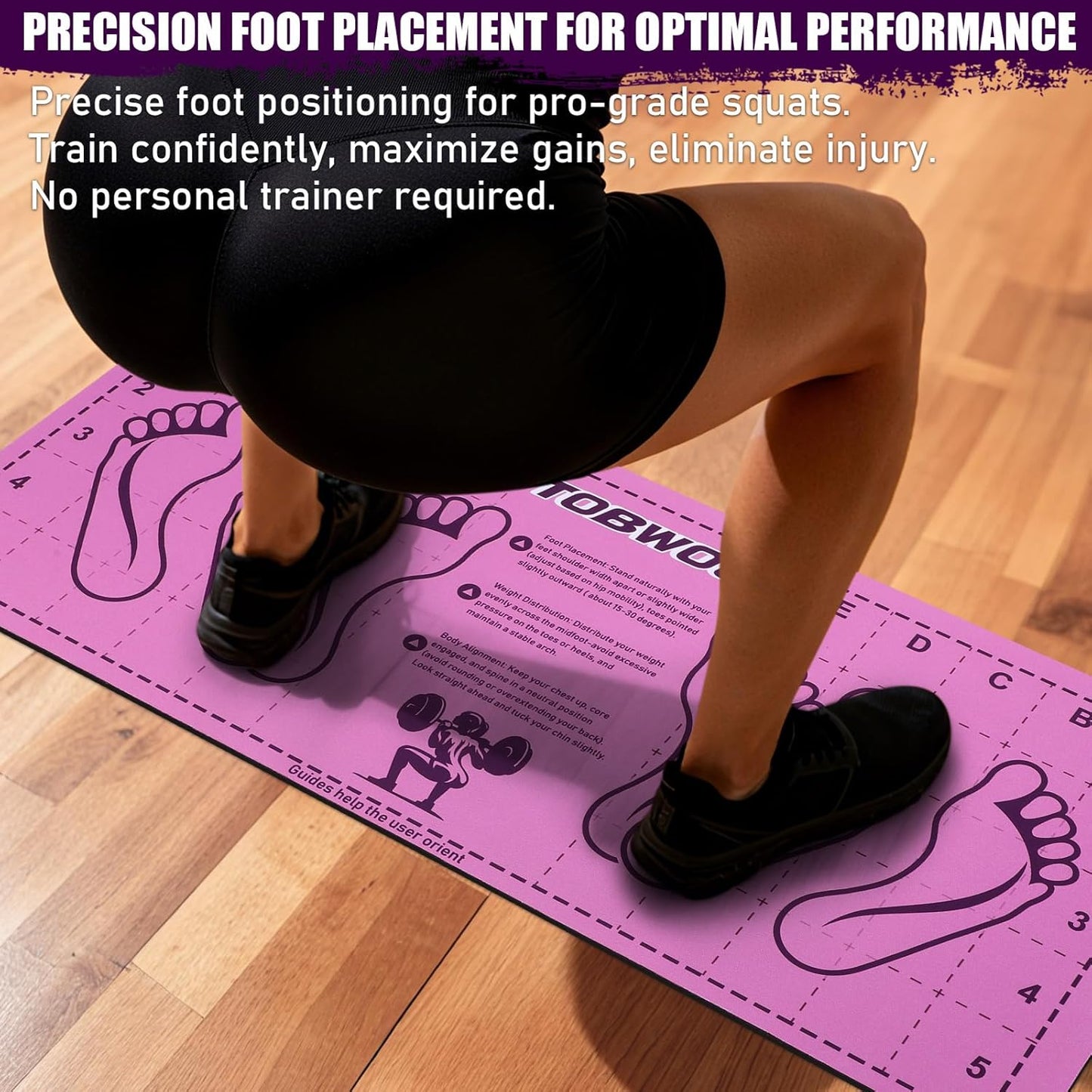 31.5'' X 13.8'' Non-Slip Squat Mat with Foot Position, Pro-Grade Exercise Mat Great for Squats, Leg and Lunges, Improving Muscle Activation, Versatility and Safety, Ideal for Home Fitness Enthusiasts