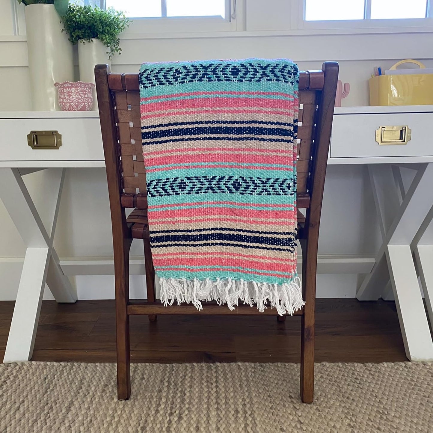 Del Mex Classic Mexican Blanket, Large Authentic Woven Falsa Throw (70"x50"), Artisan Southwest Décor for Beach, Yoga, Outdoors (Lavender)