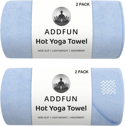 Hot Yoga Towel, 2 Pack Yoga Mat Towel Yoga Towels for Hot Yoga Non Slip with Grip Dots Sweat Absorbent Microfiber Pilates Towel for Bikram Exercise and Fitness